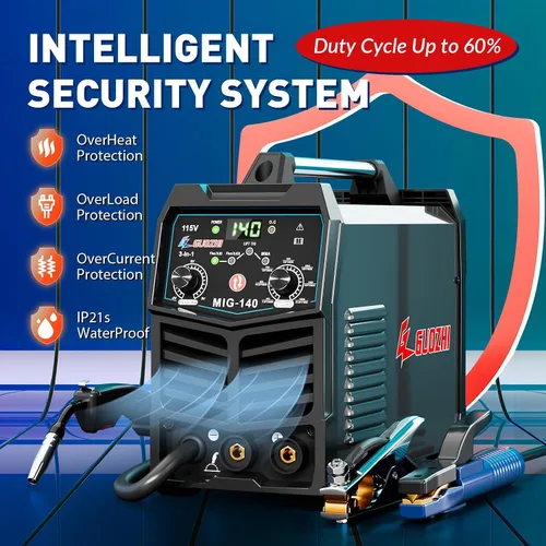 Miniatura 3 de GZ GUOZHI Soldador MIG 140A, 3 en 1 Soldador FLUX MIG/ARC/Lift TIG Soldador Mig Multiproceso, Soldador sin gas con inversor IGBT de 110V, soldadora