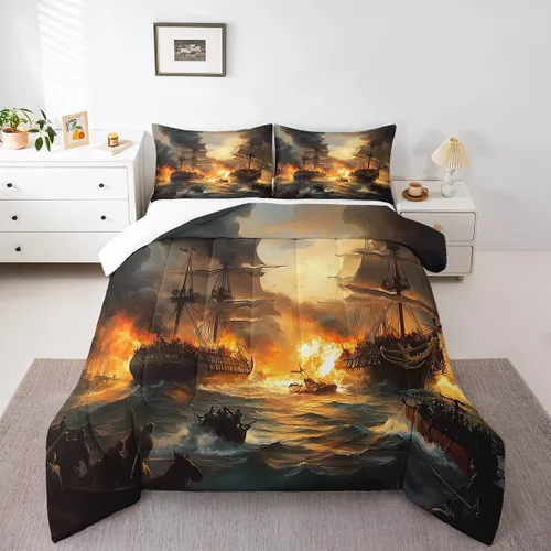 Miniatura 19 de Octopus - Juego de edredón para niños, tamaño matrimonial, nubes oscuras, olas del océano, juego de ropa de cama retro trippy decoración de Rojo