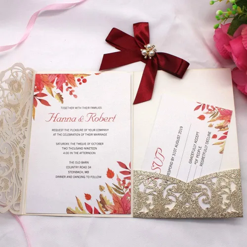 Miniatura 2 de AdasBridal 25 invitaciones de boda con purpurina de 250 GSM con tres pliegues con tarjetas de confirmación y sobres para boda, compromiso, despedida
