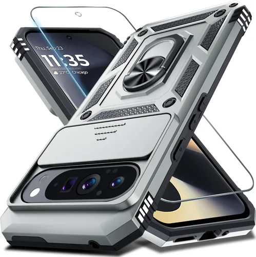 Miniatura 13 de Janmitta - Funda compatible con Google Pixel 9 Pro XL con cubierta deslizante para lente de cámara incorporada + protector de pantalla + soporte