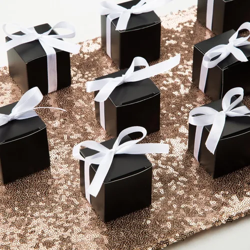 Miniatura 2 de Caja Awell de corazones y caja de 2" x 2" x 2" con moño Caja negra con cinta blanca