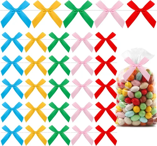 Paquete de 50 lazos giratorios para bolsas de golosinas, lazos pequeños para manualidades, lazos multicolor de Navidad para envolver regalos, mini