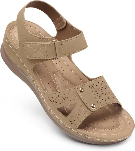 Miniatura 16 de Sandalias planas de SHIBEVER para mujer elegantes: Sandalias planas cómodas para mujer con punta abierta, correa al tobillo, zapatos de caminar