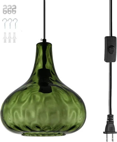 Miniatura 10 de Iluminación colgante de globo de vidrio verde estilo granja, lámpara colgante de vidrio vintage, lámpara colgante moderna de mediados de siglo