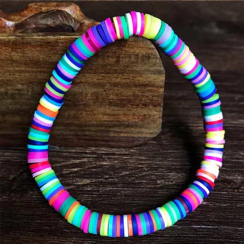 Miniatura 5 de EXCEART 20 pulseras de arcilla elástica de 0236in con cuentas de arco iris pulsera bohemia de arcilla