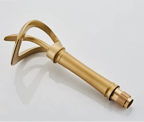 Miniatura 7 de Grifo de Lavabo para Baño de Diseño Alto y Hueco en Estilo Granja, con Boquilla en Cascada de Oro Antiguo, de una Sola Manija, de un Solo Agujero