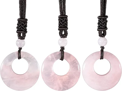 Miniatura 3 de SUNYIK 4 collares con colgante de cristal de la suerte para mujeres y hombres, piedra pulida, joyería de amuleto de cristal redondo para unisex