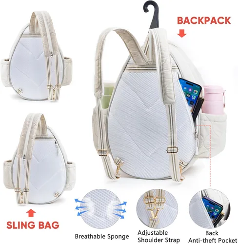 Miniatura 5 de Bolsa de tenis acolchada para mujer – Mochila de tenis y bandolera Capacidad para 2 raquetas o 3 paletas de pickleball Bolsa ligera para raqueta