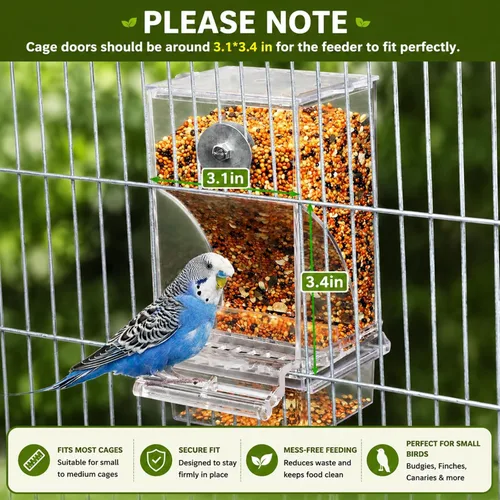 Miniatura 4 de Rypet Comedero Automático para Pájaros Sin Desorden Contenedor de Comida Transparente Jaula Comedero de Acrílico para Loros Accesorios para Pájaros