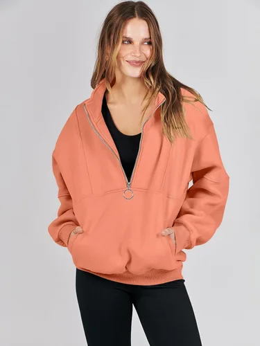 Miniatura 7 de ANRABESS Sudaderas de forro polar con media cremallera para mujer, de gran tamaño, con cremallera de un cuarto, ropa de moda para otoño de 2024