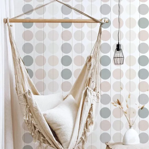 Miniatura 6 de 50 calcomanías neutras de puntos bohemios – Decoración de pared de círculos pastel para cuarto de bebé, habitación de niños – murales de vinilo