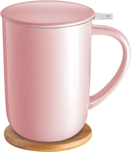 Miniatura 14 de CEEFU Taza de té de porcelana con infusor y tapa, tetera con filtro y posavasos, máquina de té para hojas sueltas, 16 onzas para té, café, leche