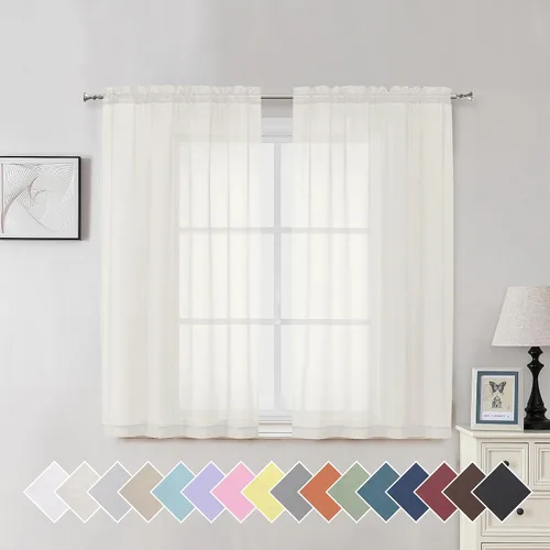 Miniatura 37 de Aiyufeng 2 paneles de cenefa transparente negra de 14 pulgadas de largo, cortinas cortas negras transparentes para dormitorio, cortinas de cocina