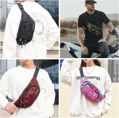 Miniatura 5 de Cangurera cruzada para hombres, 5 bolsillos con cremallera, bolsa para cinturón para correr, ciclismo, viajes, senderismo, pesca, camping