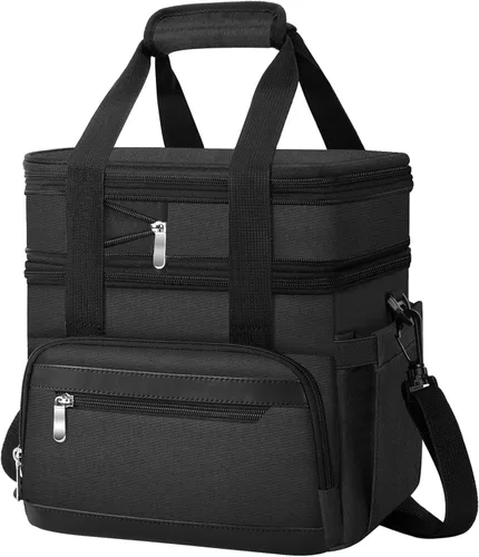 Miniatura 15 de Lonchera para Hombres, Bolsa de Almuerzo con Doble Aislamiento Reutilizable a Prueba de Fugas Bolsa Refrigeradora Portátil Bolsa de Comida para Negro