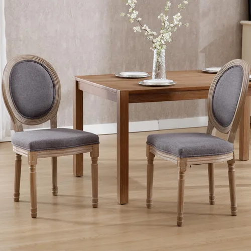 Miniatura 40 de Kmax Sillas de comedor estilo granja, patas de madera marrón, elegantes sillas de cocina copetudas, sillas de dormitorio francesas desgastadas