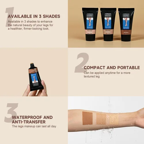 Miniatura 5 de Maquillaje de piernas impermeable sin transferencia, maquillaje para cubrir venas de piernas, loción de maquillaje corrector corporal de larga