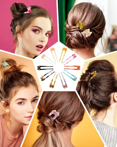 Miniatura 5 de Taiyin 10 piezas de horquillas francesas para mujer, en forma de U, para cabello largo, tenedores, pasadores de pelo de gato, 2 puntas para niñas