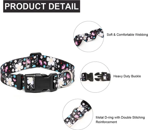 Miniatura 18 de Mercano Collar ajustable para perro, patrones de diseño especial, nailon suave, cómodo y resistente, collar para mascotas para perros pequeños