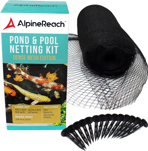 Miniatura 8 de AlpineReach Kit de malla para estanques de peces Koi de 14 x 14 pies, negro, malla fina tejida de alta resistencia para hojas - Protege a los peces