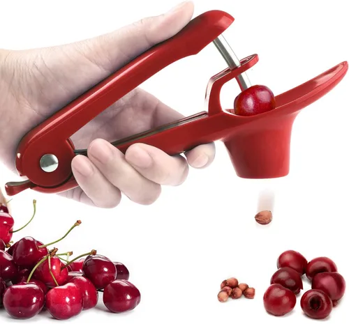 Descorazonador de cerezas de acero inoxidable, descorazonador de cerezas con diseño de cerradura para hacer mermelada de cereza, quitar semillas de