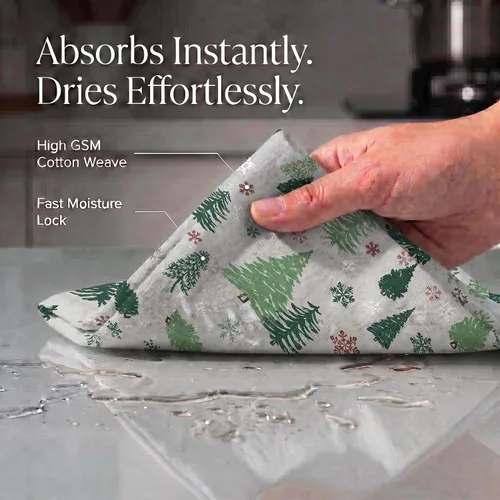Miniatura 2 de Urban Villa Toallas de cocina con estampado de árboles verdes de Navidad, calidad premium, 100% algodón, esquinas ingletadas, ultra suaves