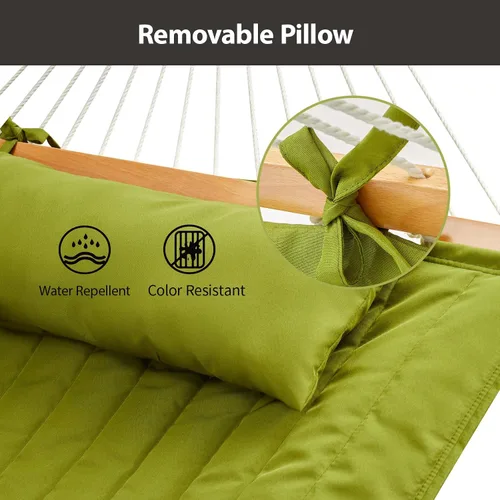 Miniatura 7 de CHULIM Hamaca doble para exterior con barras separadoras de madera dura, hamaca grande de cuerda con almohada de poliéster y cojín, capacidad de 475