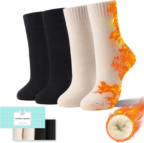 4 pares de calcetines térmicos gruesos para mujer, para clima frío extremo, calcetines cálidos de invierno, calcetines suaves y acogedores con caja