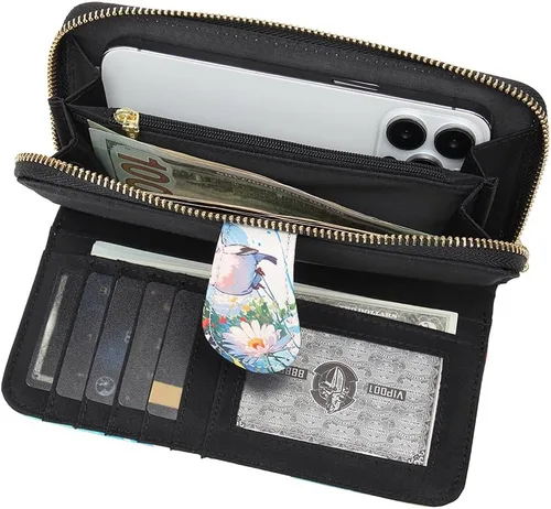 Miniatura 209 de Cartera de mano para mujer, estilo bohemio, con RFID, elegante, espaciosa con correa para viajes, capacidad para tarjetas, teléfono, dinero