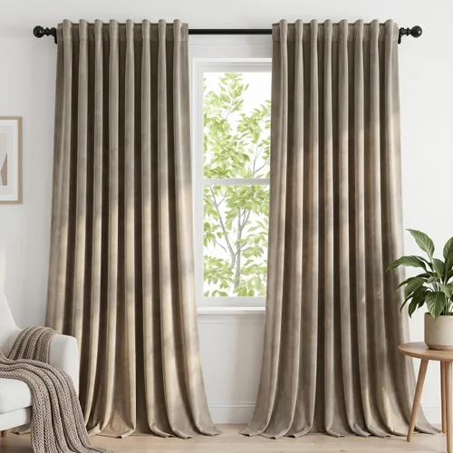 Dchola - Cortinas de terciopelo beige para ventana de dormitorio con pestaña trasera, cortinas lujosas vintage súper suaves y pesadas, cortina