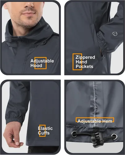 Miniatura 5 de Outdoor Ventures Chaqueta de lluvia para hombre, impermeable, ligera, plegable, para senderismo, golf, correr