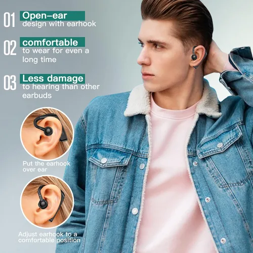 Miniatura 2 de Auriculares de oído abierto inalámbricos Bluetooth de conducción ósea única Auriculares inalámbricos con ganchos para los oídos Auriculares de Negro