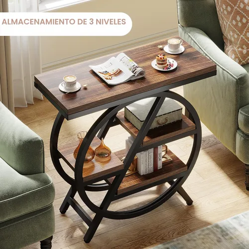 Miniatura 6 de Tribesigns Mesa auxiliar para sala de estar, mesa auxiliar estrecha de 3 niveles con almacenamiento, mesa auxiliar de sofá de madera con marco