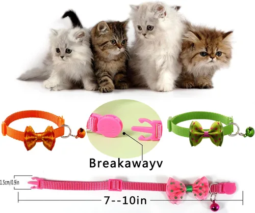 Miniatura 5 de 16 piezas de lindos collares para gatos con campanas - Collares separables para niñas y gatitos pequeños - Rosa, diseño de moño - Accesorios
