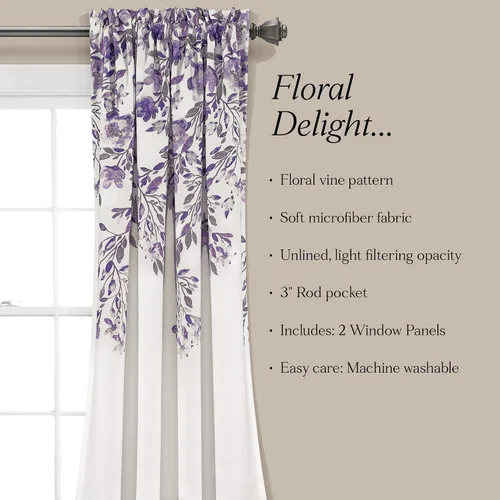 Miniatura 5 de Lush Decor Tanisha - Cortinas para oscurecer la habitación, diseño floral de vid impreso, juego de paneles de ventana (par), 52 pulgadas de ancho x