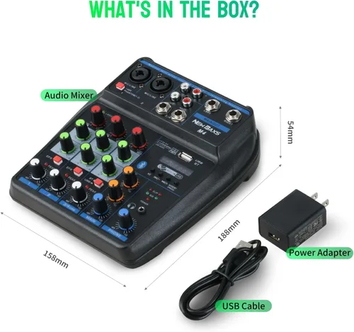 Miniatura 7 de Mezclador de audio para DJ, mezcladores de DJ, tablero de sonido de 4 canales con Bluetooth, NEW BAXS Sound Mixer Board XLR/1/4 pulgadas, entrada