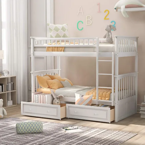 Miniatura 20 de Literas para niños con escalera, literas de madera maciza con barandilla completa
