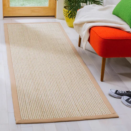 SAFAVIEH Natural Fiber Collection NF475B - Alfombra para pasillo, 2 pies 6 pulgadas x 8 pies, beige, sisal y lana, diseño tejido con borde