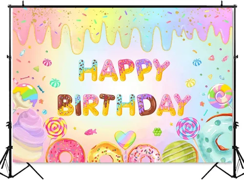 Miniatura 2 de Mocsicka Fondo de dona de feliz cumpleaños para niñas, decoración de fiesta de cumpleaños, decoración de fondo, mesa de pastel, pancarta, dona