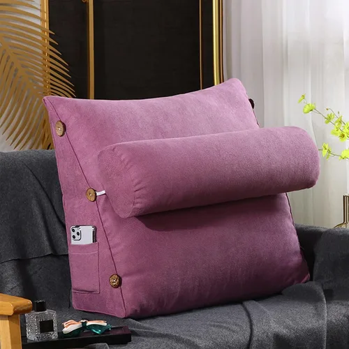 Miniatura 10 de Almohada de lectura y televisión, almohada de cuña de espalda con almohada ajustable para el cuello y bolsillos, almohada de lectura para reposo