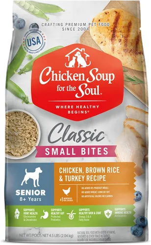 Chicken Soup for the Soul All Natural Premium Small Bites - Alimento seco para perros mayores/maduros, primer ingrediente de carne real, sin