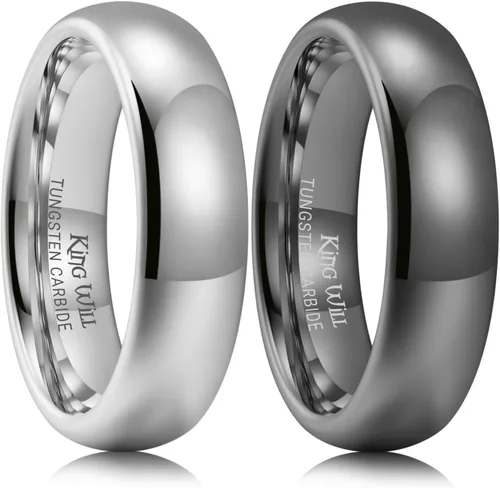 Miniatura 30 de King Will Alianza de boda de carburo de tungsteno para hombres y mujeres, anillos de promesa para parejas abovedados de alto pulido