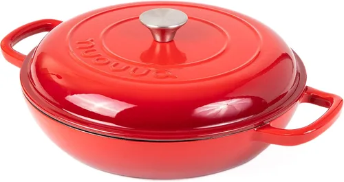 Miniatura 19 de Cazuela de hierro fundido poco profunda con tapa, olla antiadherente para horno holandés, apta para horno hasta 500 ° F, utensilios de cocina