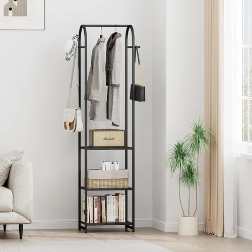 Miniatura 8 de Perchero con 3 estantes y 4 ganchos, soporte de ropa de 71 pulgadas de alto para colgar ropa, barra colgante para dormitorio, pasillo, entrada
