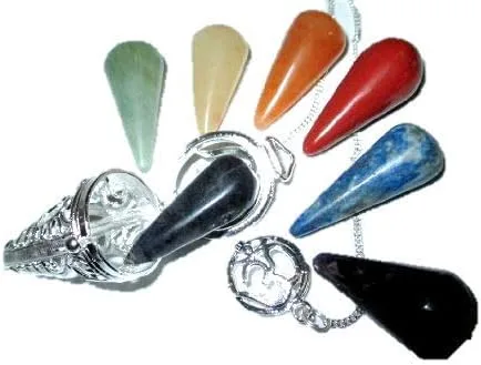 Miniatura 5 de Jet International Jaula Chakra Péndulo 2" Cono de Chakra Intercambiable Plata con Bolsa de Divinación Wicca SíNo Pagano (Om)