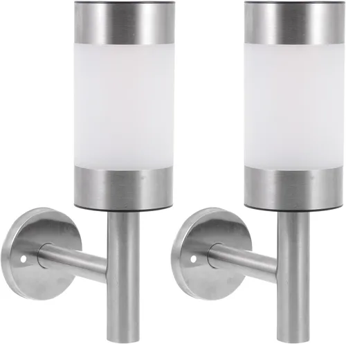 Ipetboom 2Pcs Solar Wall Lamps Stainless Steel Outdoor Lights Solar-Powered Energy Saving Garden Patio Fence Lighting