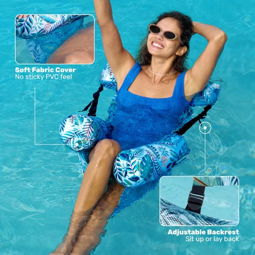 Miniatura 4 de Sloosh Sillas flotantes de piscina para adultos, sillas inflables de piscina, hamaca flotante con patrón de plantas para adultos, flotadores