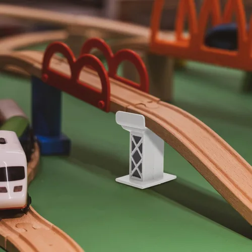 Miniatura 2 de jojofuny 6 soportes para puente de tren de madera, accesorios para pistas de tren, muelles de puente que mejoran la estabilidad y el juego creativo