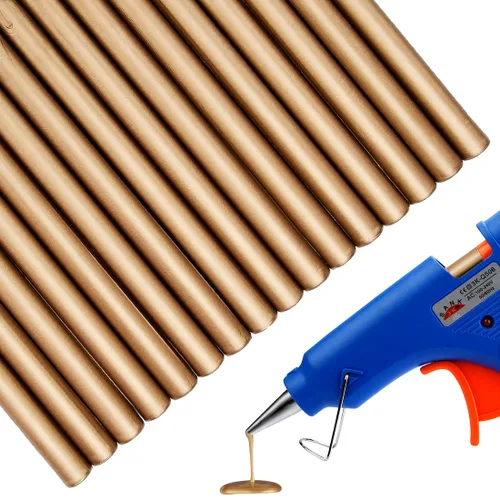 Miniatura 14 de 16 piezas de mini pistola de pegamento para sello de cera para sello de cera, oro ámbar, ideal para invitaciones de boda, tarjetas, sobres, paquetes