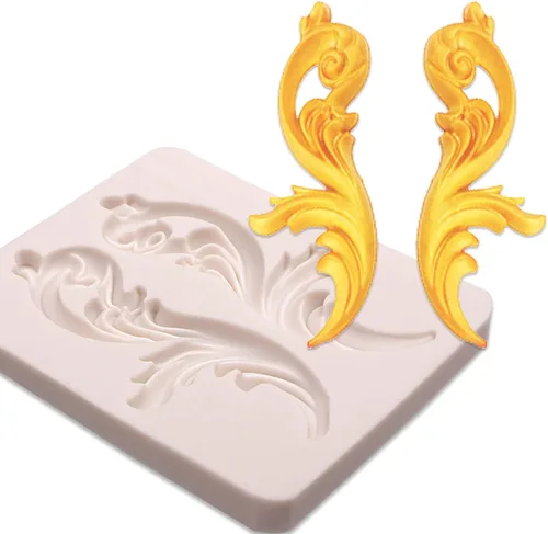 Miniatura 8 de Moldes barrocos de silicona para alivio de chocolate, molde de pergamino de plumas de borde para decoración de pasteles de boda, adornos de Molde